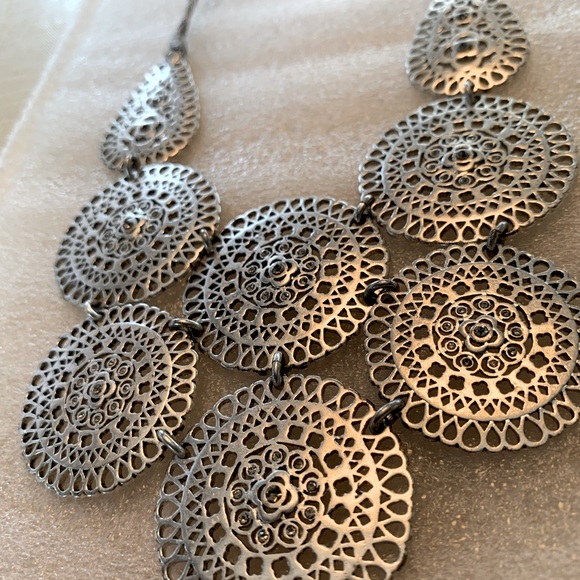 Lovely Silver necklace of discs with rhinestone centers. Great on a turtleneck! - Picture 1 of 5